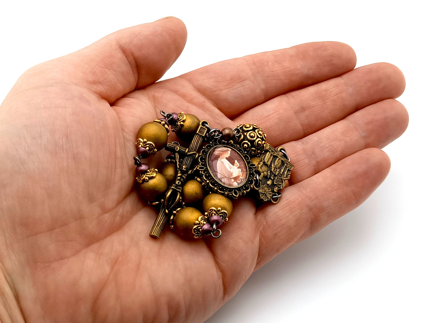 Coronation of Our Lady tenner single decade rosary, The Angel of Portugal Fatima pocket rosary beads, car visor rosary.