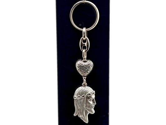Crown of Thorns unique rosary beads purse clip keychain with silver heart bali bead and medal.