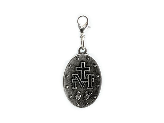 Miraculous Medal unique rosary beads devotional alloy medal with silver plated lobster clasp.