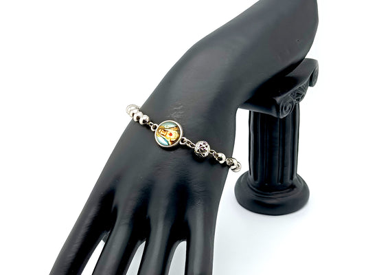 Immaculate Heart of Mary unique rosary beads single decade rosary bracelet with hypo allergenic stainless steel beads and stainless steel linking cross bead.