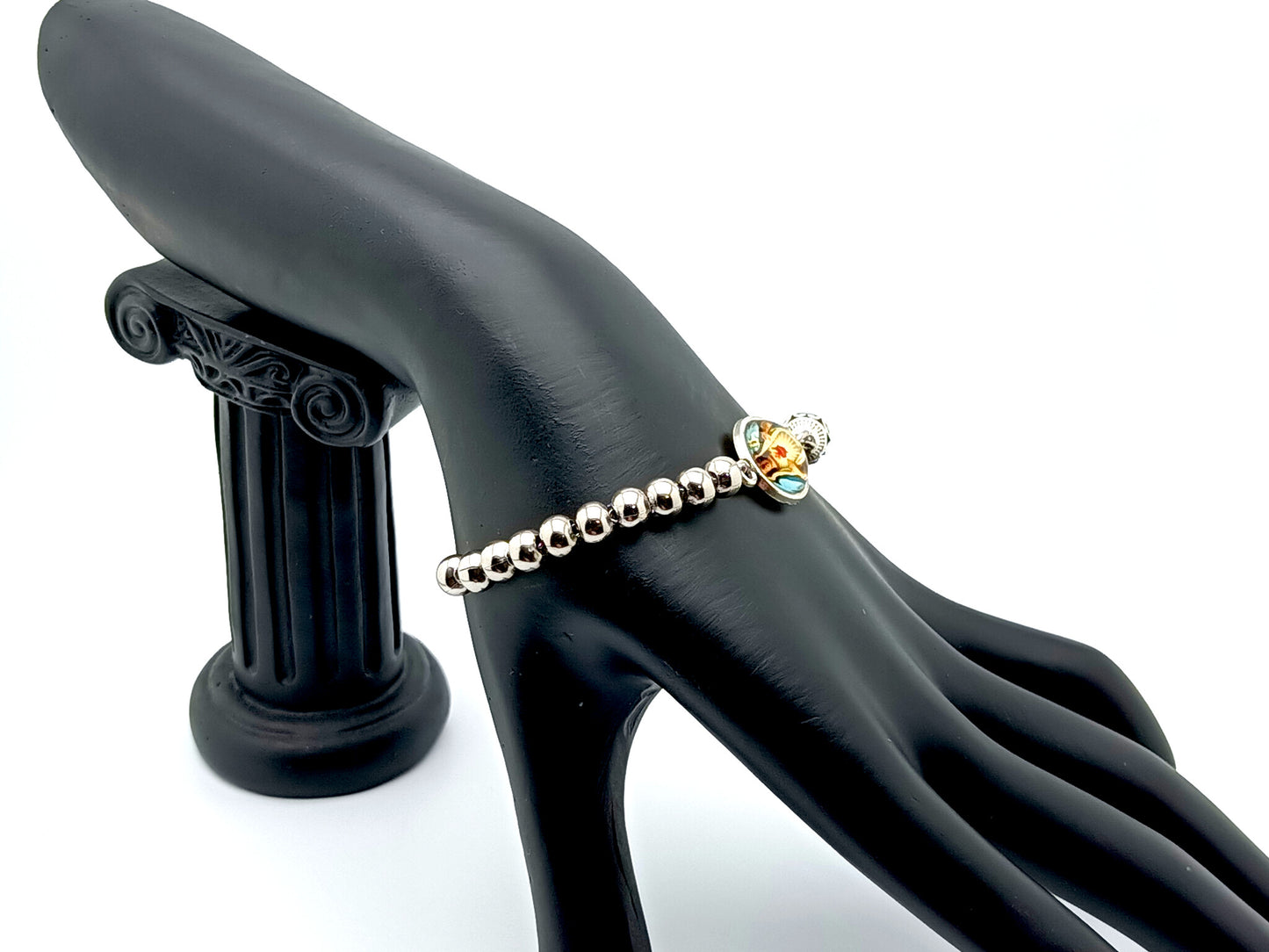 Immaculate Heart of Mary unique rosary beads single decade rosary bracelet with hypo allergenic stainless steel beads and stainless steel linking cross bead.