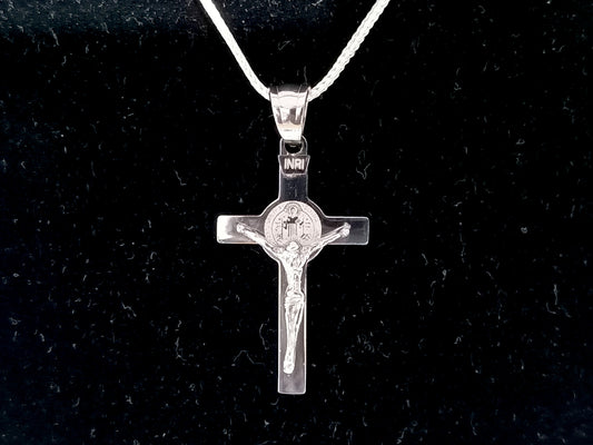 Saint Benedict unique rosary beads stainless steel crucifix with 925 sterling silver belcher chain.