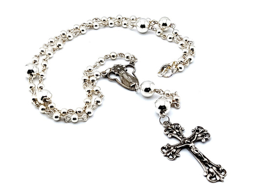 Our Lady of Grace and The Sacred Heart of Jesus unique rosary beads 925 sterling silver wearable rosary beads with sterling silver Our father beads and crucifix.