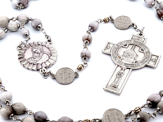 Virgin Mary and Child Jesus unique rosary beads Jobs tears rosary beads with Saint Francis of Assisi prayer crucifix with Saint Benedict linking medals.