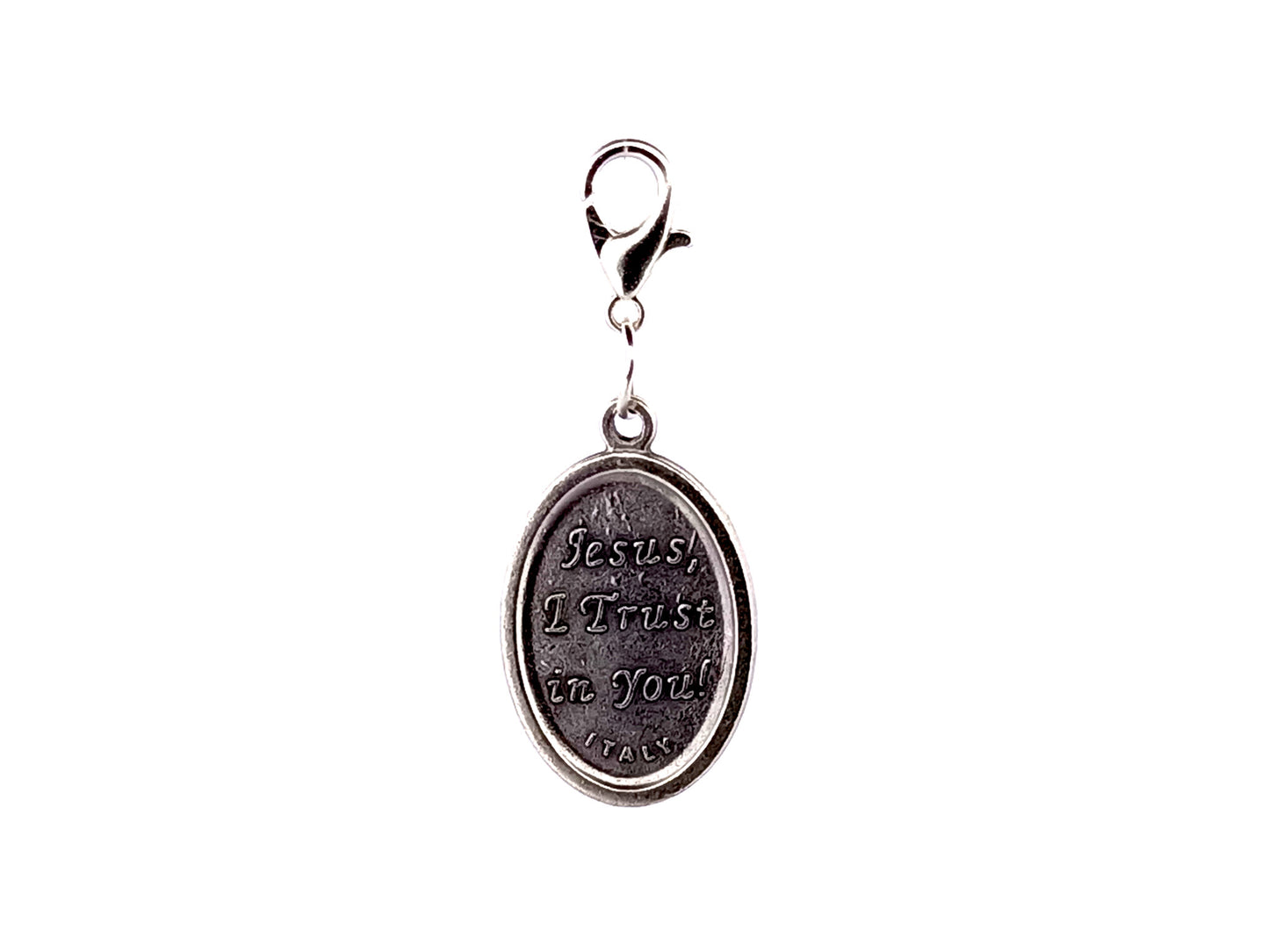 Divine Mercy unique rosary beads medal key fob with silver plated lobster clip.