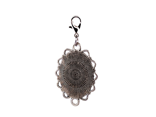 Saint Michael unique rosary beads domed picture medal key fob with lobster clip.