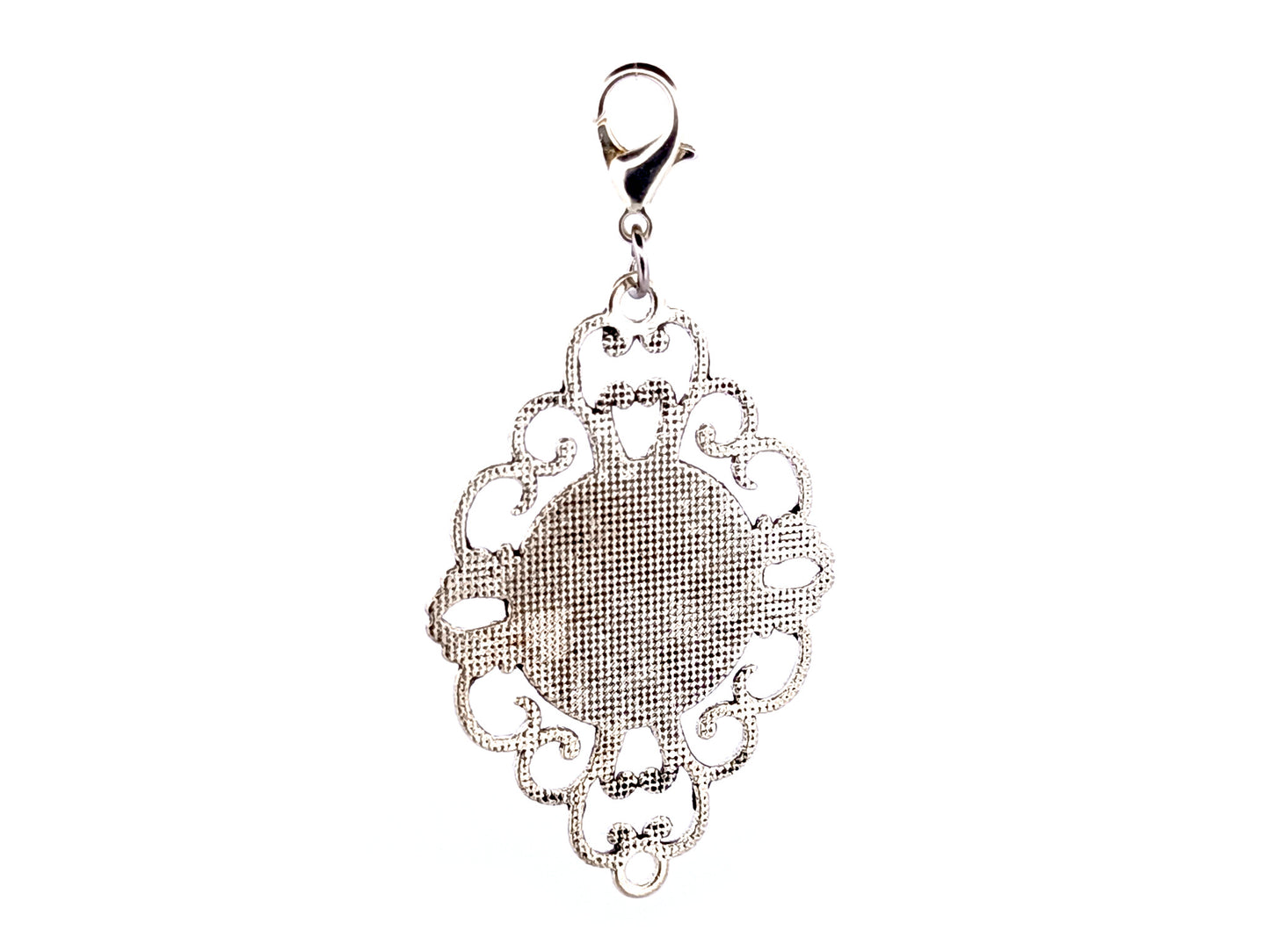 Divine Mercy unique rosary beads ornate filigree picture medal key fob with lobster clip.