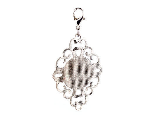 Divine Mercy unique rosary beads ornate filigree picture medal key fob with lobster clip.