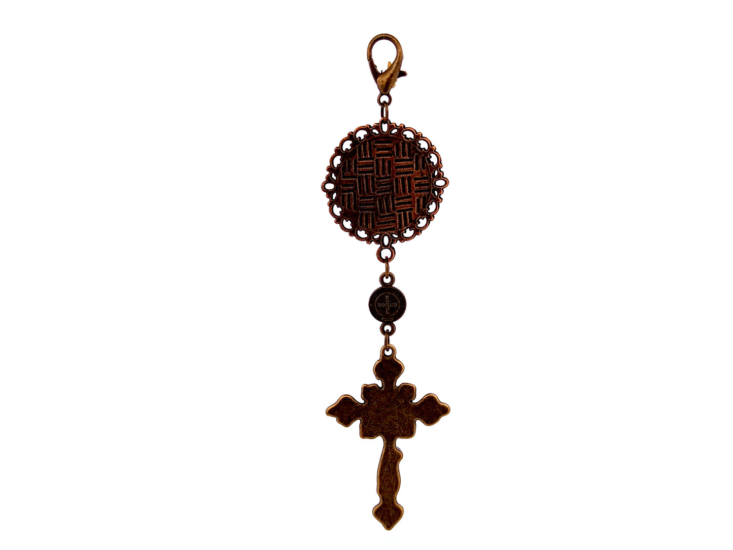Holy Spirit antique style unique rosary beads copper medal with brass crucifix and Saint Benedict linking medal.