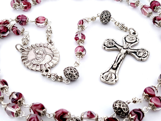 Mary and Child Jesus unique rosary beads marble glass rosary beads with silver Our Father beads and four basilicas crucifix.