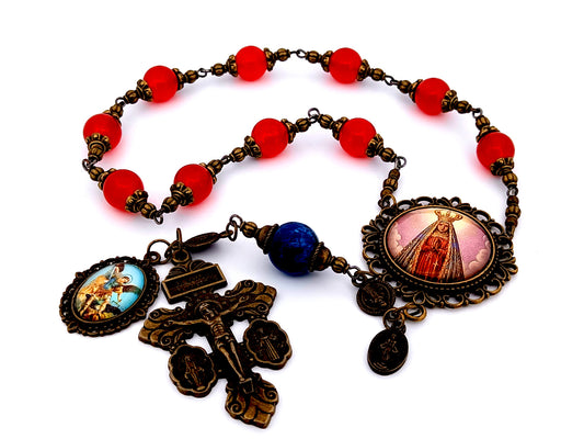 Our Lady of Charity unique rosary beads vintage style gemstone single decade rosary beads with Saint Michael medal and pardon crucifix.