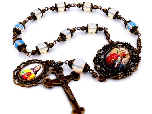 Saint Michael unique rosary beads vintage style gemstone single decade rosary beads with Sacred Heart medal.