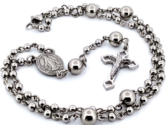Miraculous medal stainless steel unique rosary beads wearable rosary bead necklace with stainless steel Saint Benedict crucifix.