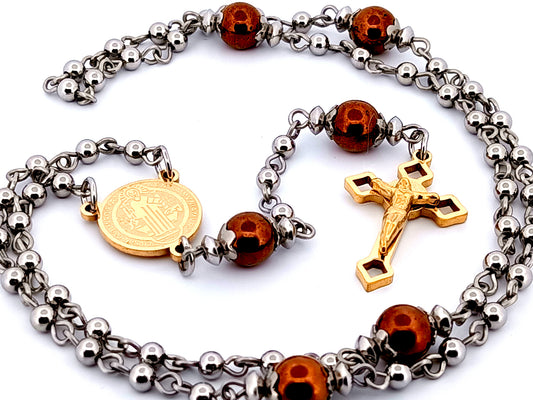 Miraculous medal unique rosary beads gemstone wearable rosary bead necklace with sunburst crucifix.