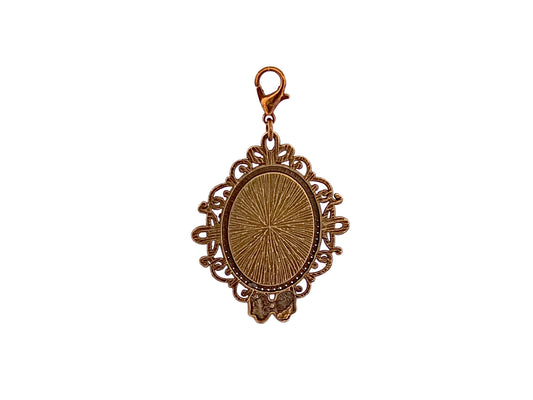 Saint Rita unique rosary beads antique style picture medal key fob with brass lobster clip.