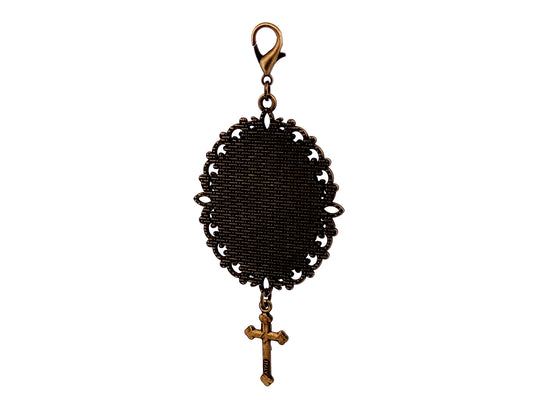 Large Immaculate Heart of Mary Queen of Heaven unique rosary beads domed picture medal key fob with small crucifix.