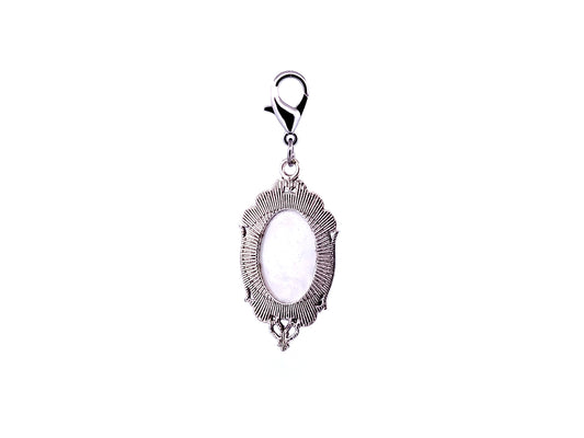 Saint Catherine of Sienna unique rosary beads domed picture medal key fob with silver lobster clasp.