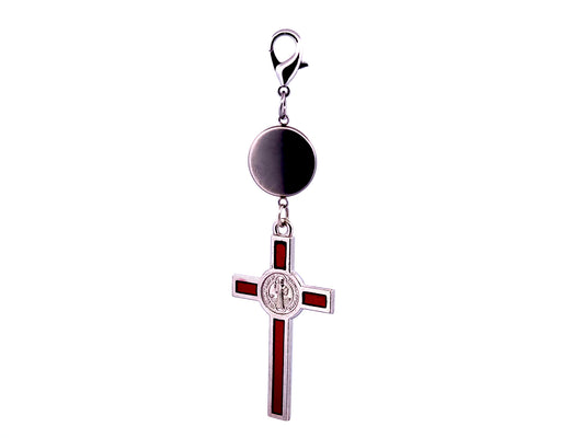 Immaculate Heart of Mary key chain purse clip with enamel Saint Benedict enamel crucifix.
