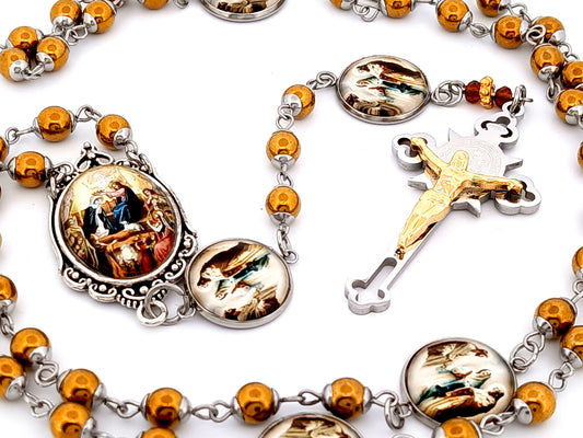 Crowning Our Lady Queen of Heaven unique rosary beads gemstone rosary beads with God The Father medals.