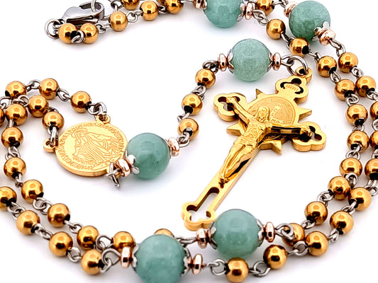 Miraculous medal unique rosary beads gold plated stainless steel wearable rosary bead necklace with Saint Benedict Crucifix.
