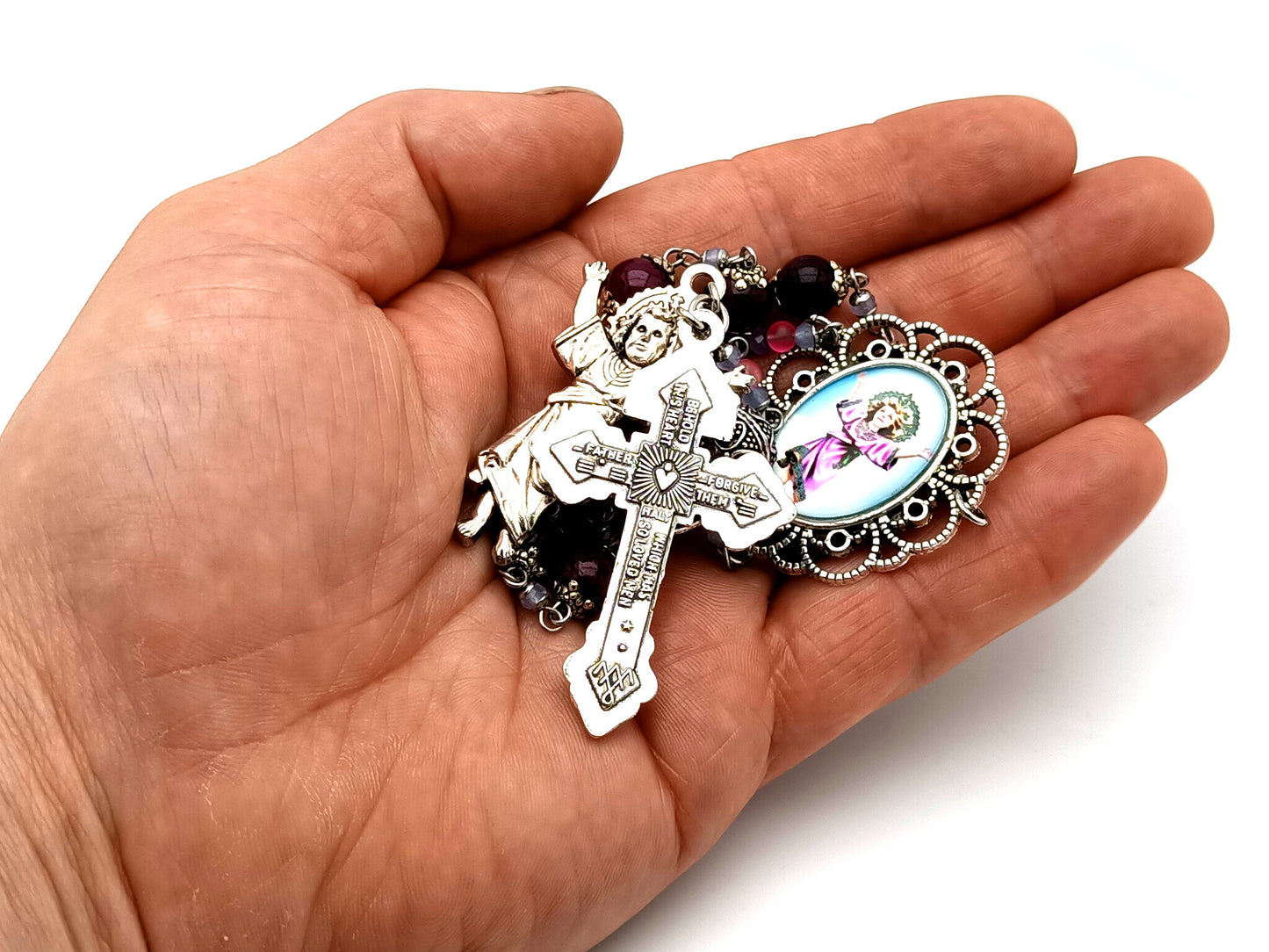 Divino Nino unique rosary beads gemstone single decade rosary beads with pardon crucifix and Divino Nino medal.