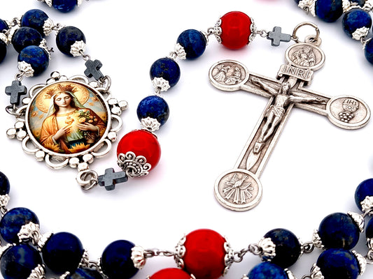 Our Lady Queen of Heaven unique rosary beads Lapis Lazuli gemstone rosary with four Basilica crucifix.