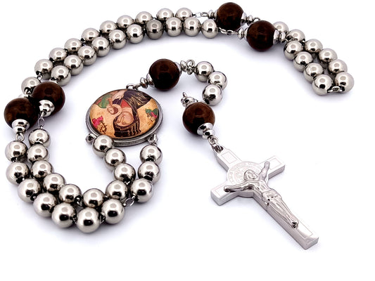 Our Lady of Perpetual Succor unique rosary beads stainless steel large rosary beads with Saint Benedict crucifix.