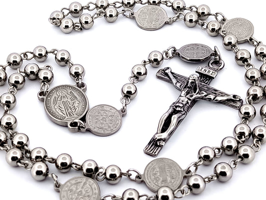 Miraculous medal stainless steel unique rosary beads rosary beads with Saint Benedict linking medals.