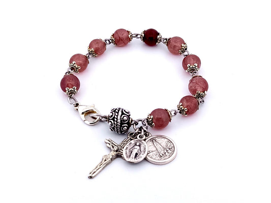 Our Lady of Fatima gemstone single decade rosary bracelet with Miraculous medal.