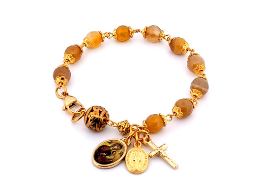 Our Lady of Perpetual Succor unique rosary beads gemstone single decade rosary bracelet with Miraculous medal.