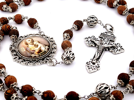 Saint Joseph olive wood unique rosary beads rosary beads with lattice Our Father beads and pardon crucifix.