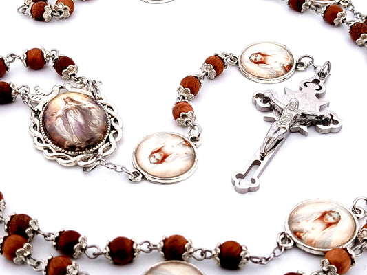 Assumption of Mary unique rosary beads dark olive wood rosary beads with stainless steel Saint Benedict crucifix.