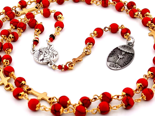 God the Father unique rosary beads gemstone prayer chaplet with Holy Octave of Consecration medal and gold crosses.