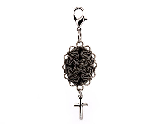 Infant of Prague domed picture medal key fob with small crucifix.