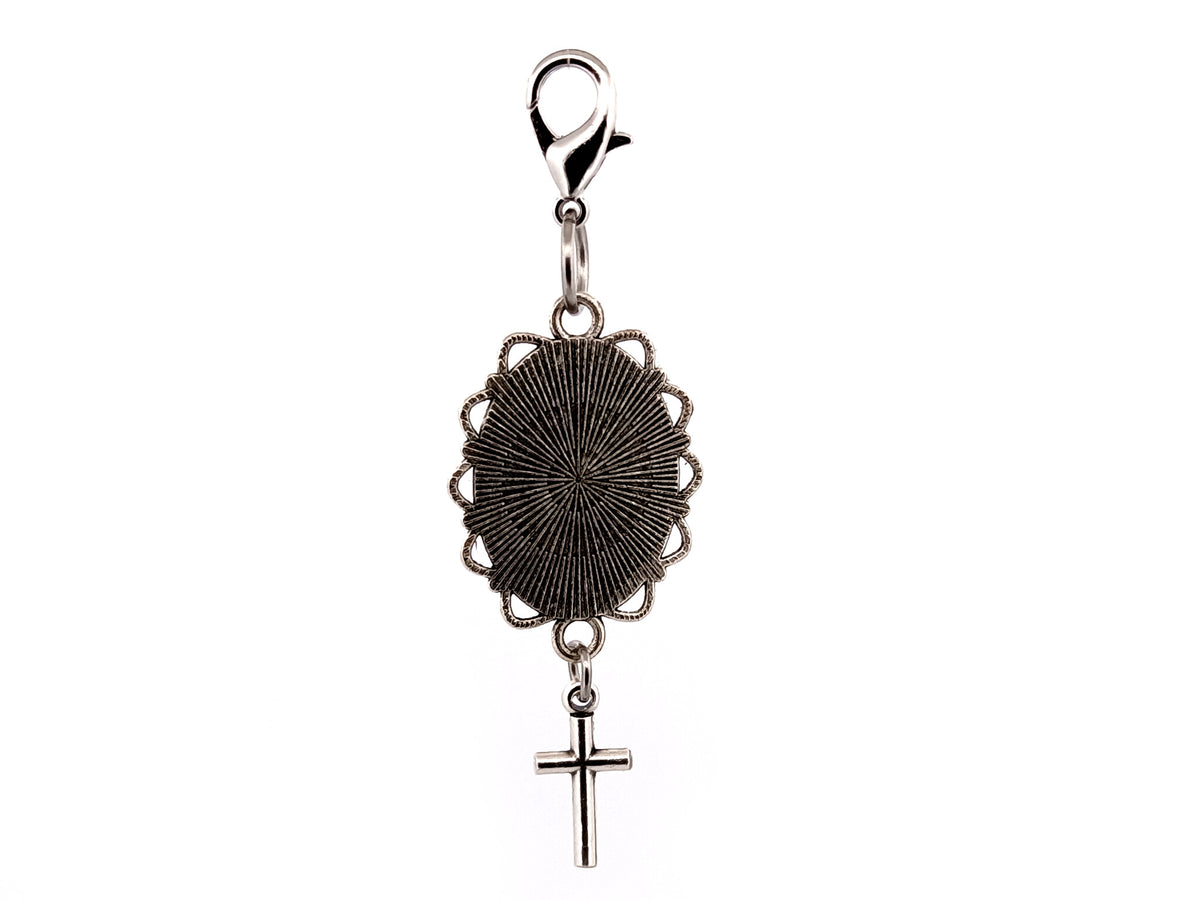 Infant of Prague domed picture medal key fob with small crucifix.