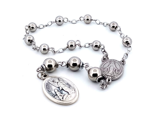 Saint Raphael and Miraculous medal stainless steel prayer chaplet.