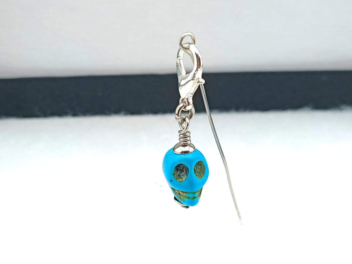 Memento Mori skull Holy Souls rosary sacramental clip in various colours.