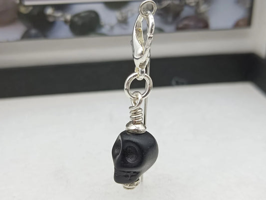 Memento Mori skull Holy Souls rosary sacramental clip in various colours.