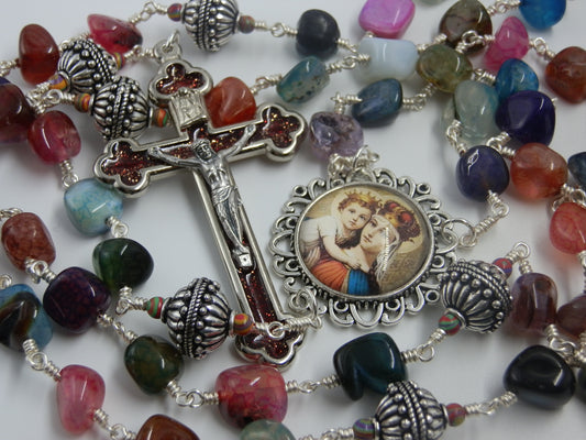 Our Lady Queen of Heaven heirloom gemstone unbreakable rosary beads handmade wire wrapped unique beads.