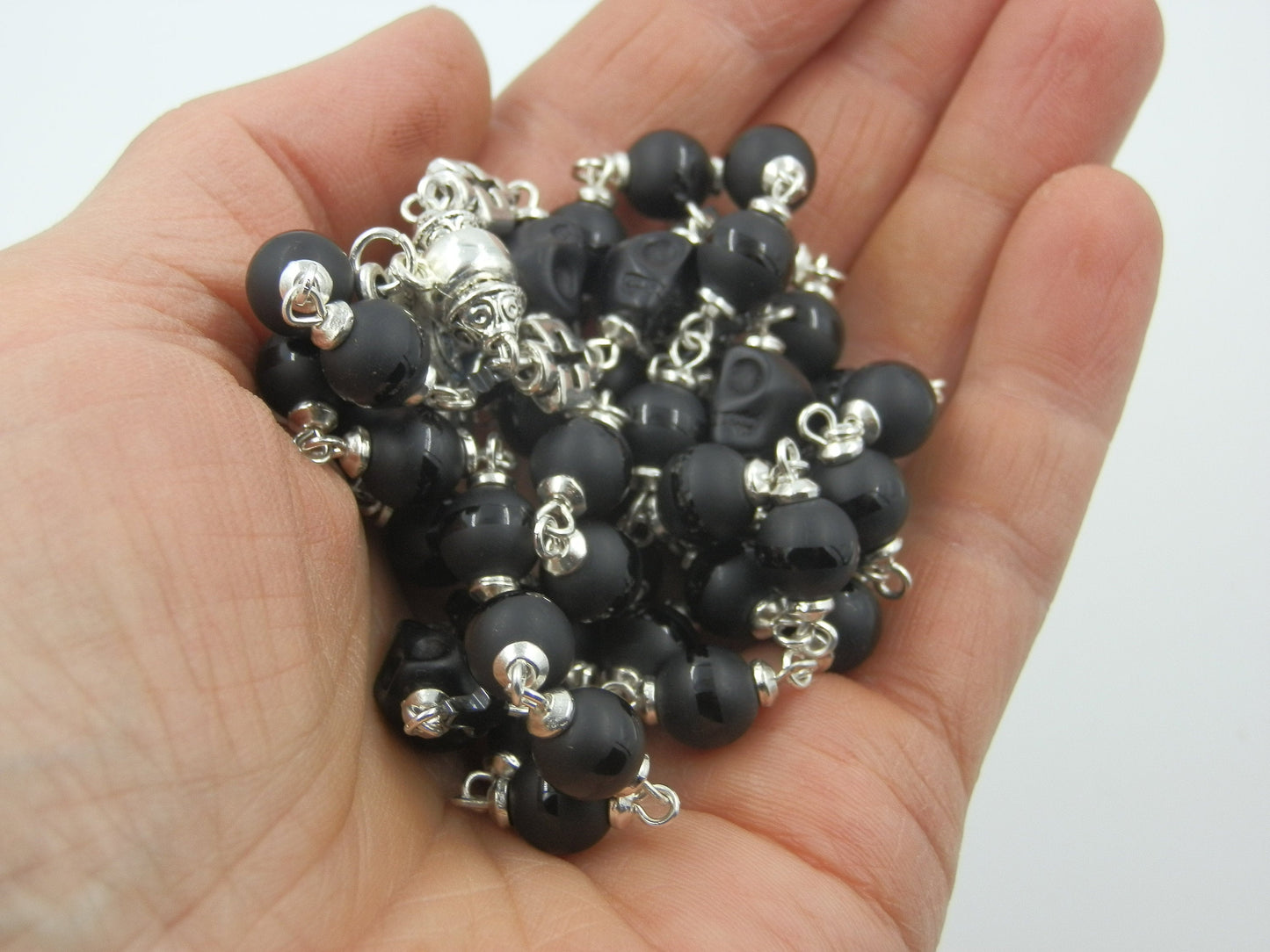 Onyx Chaplet for the Dead, Rosary Prayer Chaplet, St. Benedict Crucifix, Momento Mori beads, travel Rosaries, Wedding gift, Prayer Rosaries,