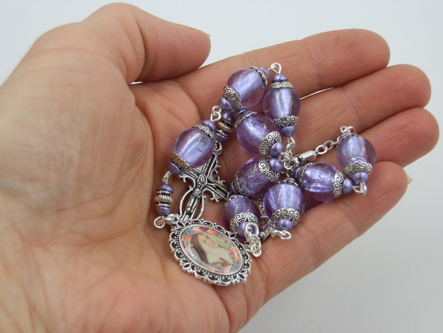 Saint Bernadette prayer chaplet, Our Lady of Lourdes prayer chaplet, Rosary beads, Patron Saints, Apparitions, Wedding and Bridesmaid gift.