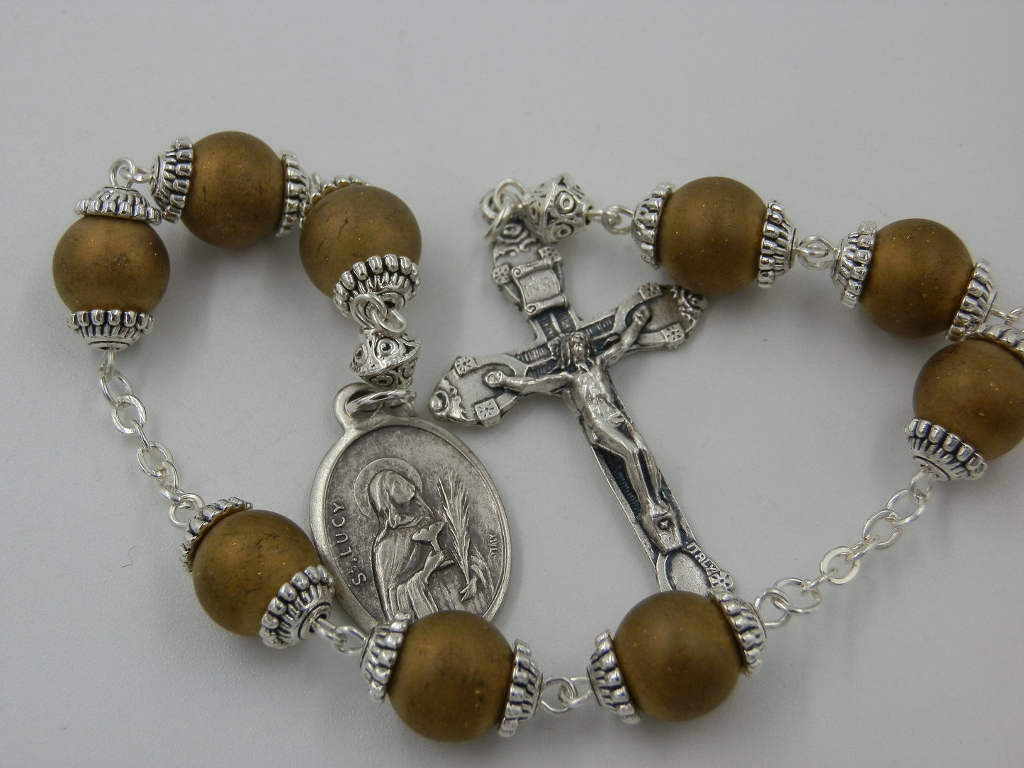 Saint Lucy Handcrafted prayer chaplet, Rosary prayer chaplet, Patron Saints medal prayer beads, Immaculate Heart of Mary, rosaries.
