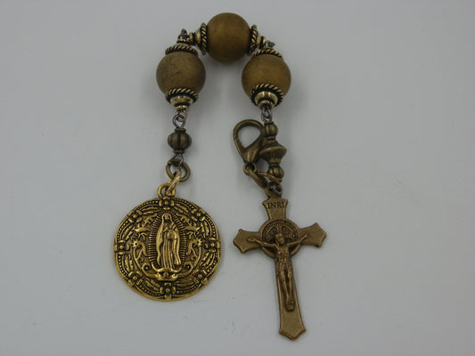 Vintage style Our Lady of Guadalupe prayer chaplet, Religious key fob, 3 Hail Mary prayer Chaplet, St. Benedict Crucifix, Rosaries.