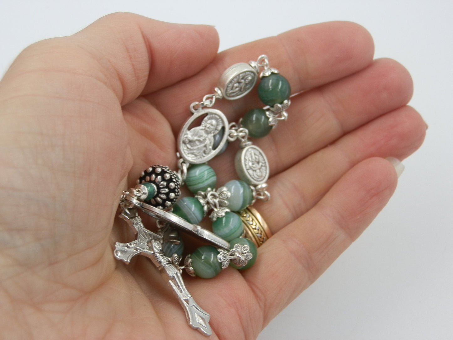 Saint Joseph handcrafted single decade prayer Beads, Sacred Heart Rosary beads, Rosary beads, Child Jesus, Men's pocket prayer beads.