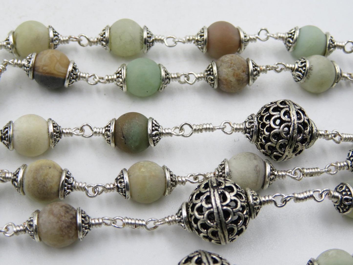 Unbreakable wire wrapped Rosary Beads, Sacred Heart Rosaries, St Benedict Rosary, Amazonite Gemstone prayer beads, Religious Wedding gift
