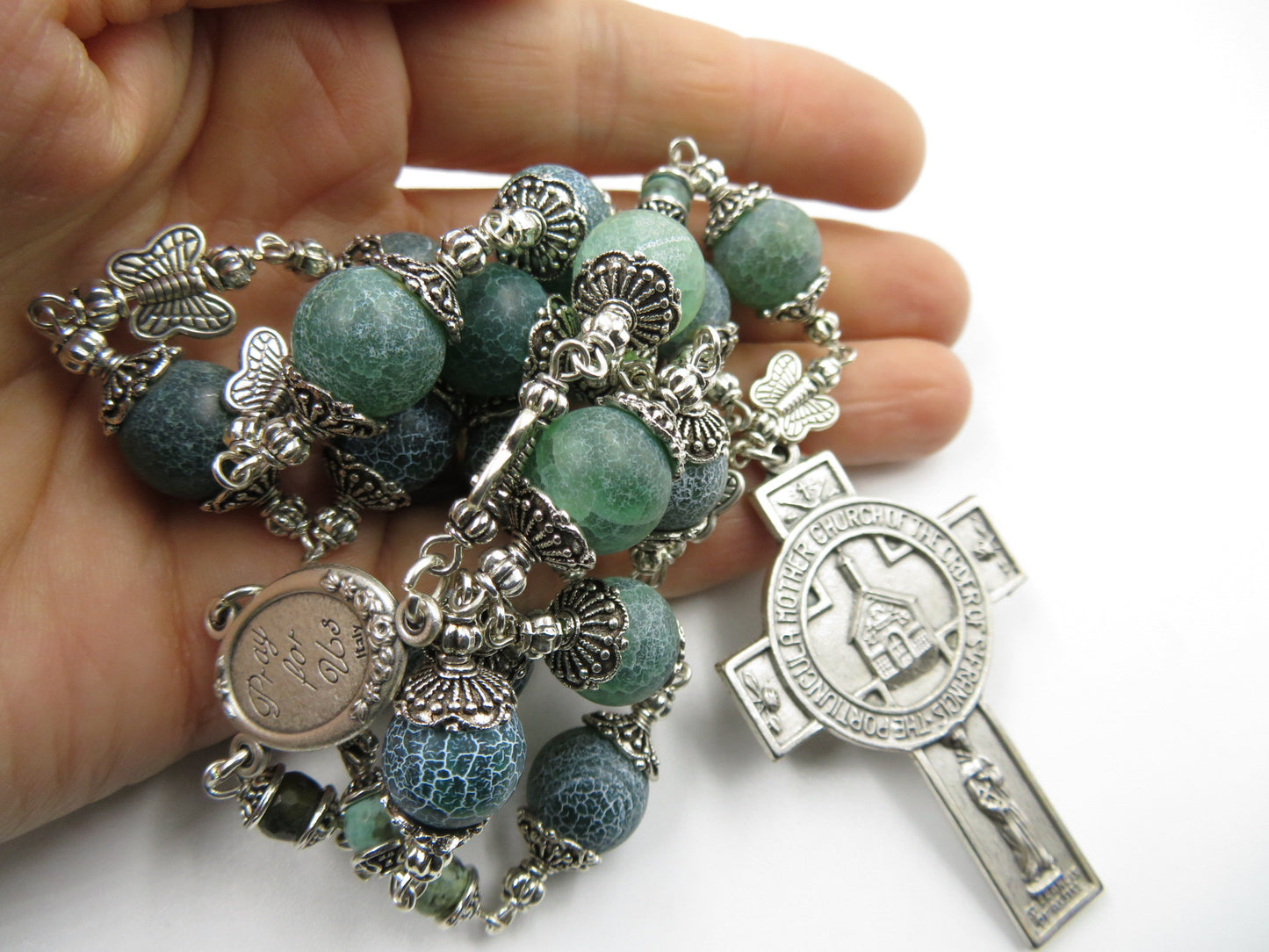 Large Heirloom St Francis Of Assisi Gemstone prayer Chaplet, The Portuncula Mother Church Crucifix, The Blessing Of St. Francis Crucifix.