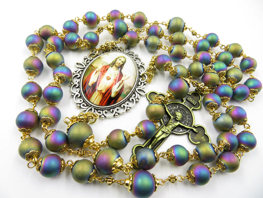Large Antique style Handcrafted Rosary beads, Sacred Heart of Jesus Rosary, Spiritual gift, Rosary, Handmade Religious Gift, Rosary beads.