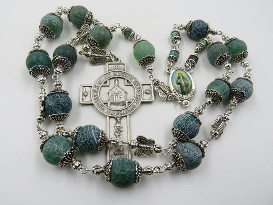 Large Heirloom St Francis Of Assisi Gemstone prayer Chaplet, The Portuncula Mother Church Crucifix, The Blessing Of St. Francis Crucifix.