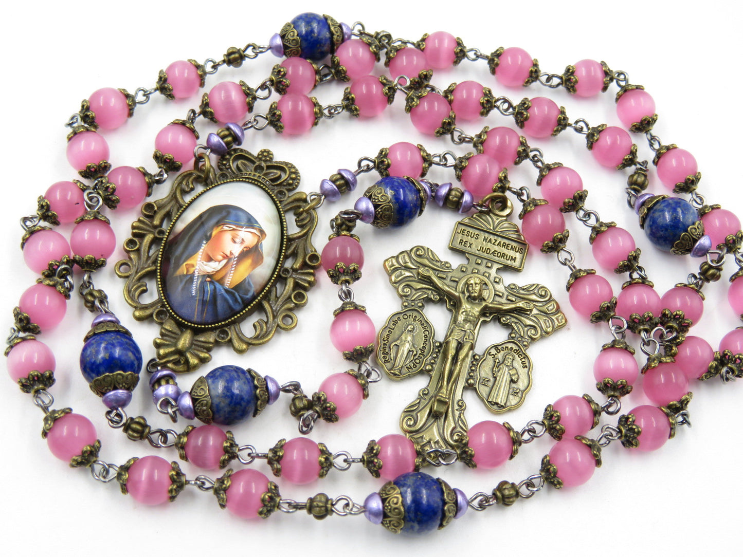 Vintage style Our Lady of Sorrows rosary beads, Lapis Lazuli rosaries, Dolor Rosary beads, wedding Rosaries, Confirmation Rosary.