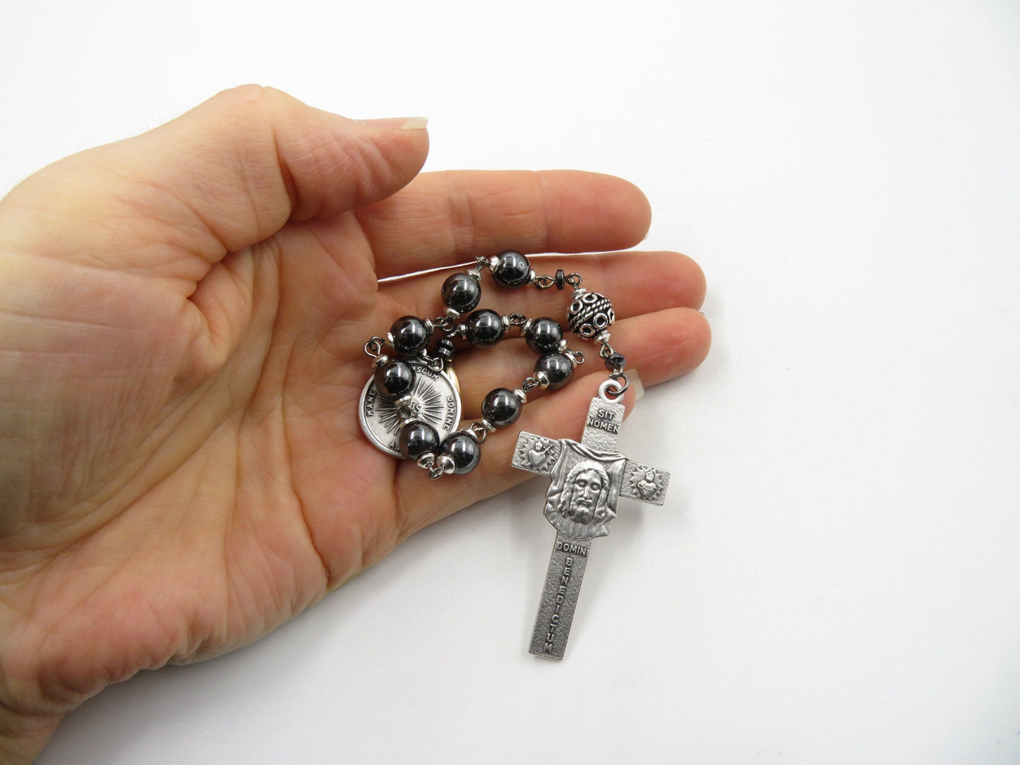 Holy Face of Jesus gemstone single Rosary decade, Veronica's Veil beads, Shroud of Turin prayer beads, Gemstone Rosary beads, prayer beads..